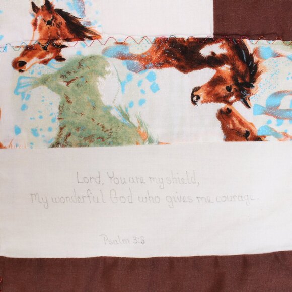 Vintage Handmade 55 in X 39 in Horses And Bible Verses Quilt - Picture 7 of 8